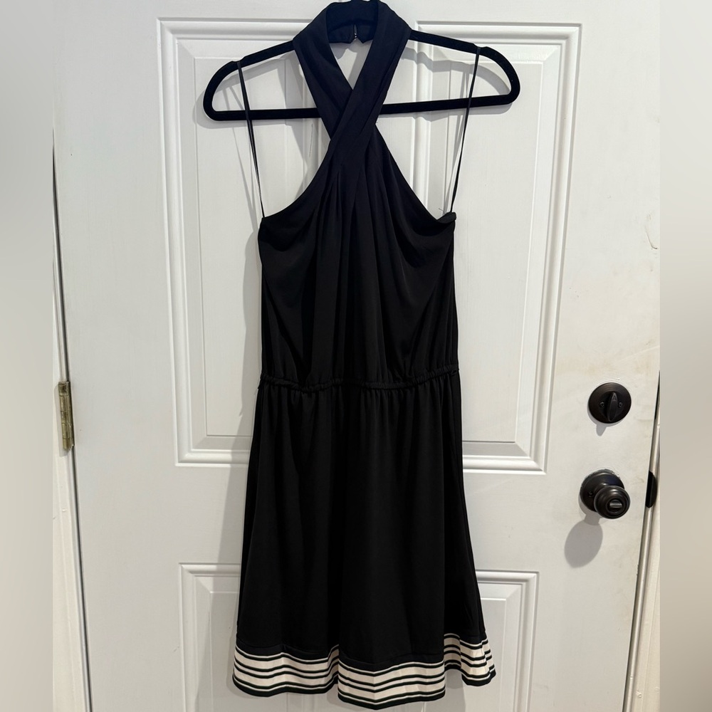 MICHAELMichael Kors Black Stripe Border Halter Dress Medium NWT